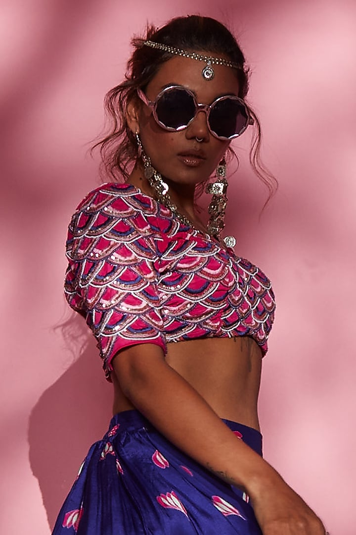 Purple Printed Wedding Lehenga Set by Esha L Amin at Pernia's Pop Up Shop