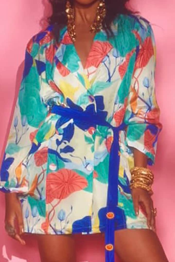 Blue Silk Crepe Blazer by Esha L Amin at Pernia's Pop Up Shop
