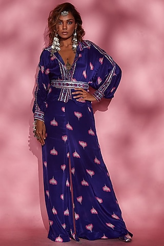 Purple Printed Oversized Shirt by Esha L Amin