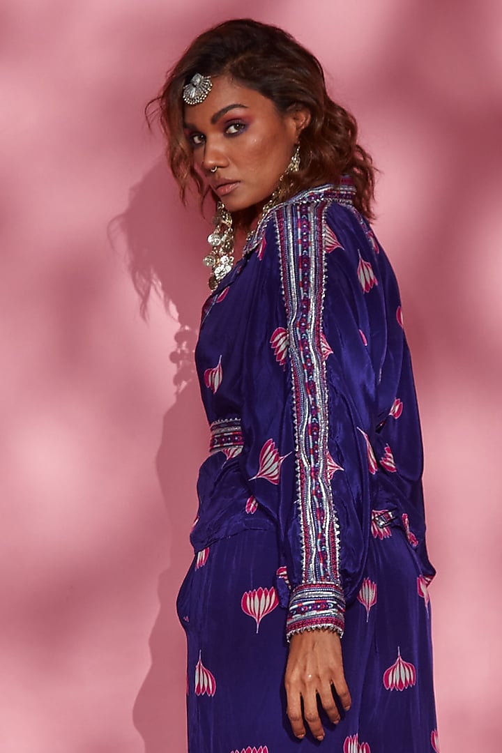 Purple Printed Oversized Shirt by Esha L Amin at Pernia's Pop Up Shop