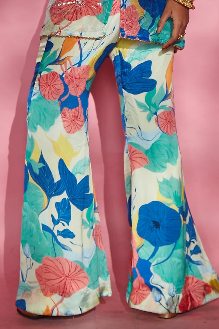 Blue Modal Flared Palazzo Pants by Esha L Amin at Pernia's Pop Up Shop