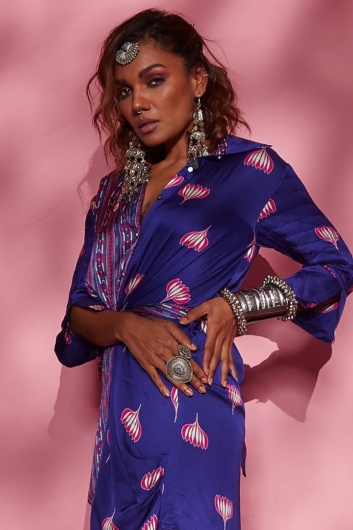 Purple Printed Vacation Shirt Dress by Esha L Amin at Pernia's Pop Up Shop