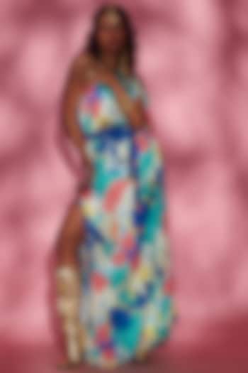 Blue Modal One-Shoulder Kaftan by Esha L Amin at Pernia's Pop Up Shop