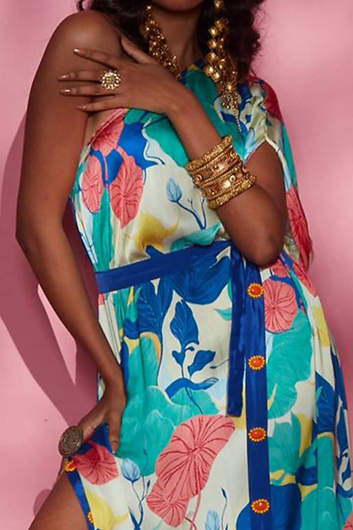 Blue Modal One-Shoulder Kaftan by Esha L Amin at Pernia's Pop Up Shop