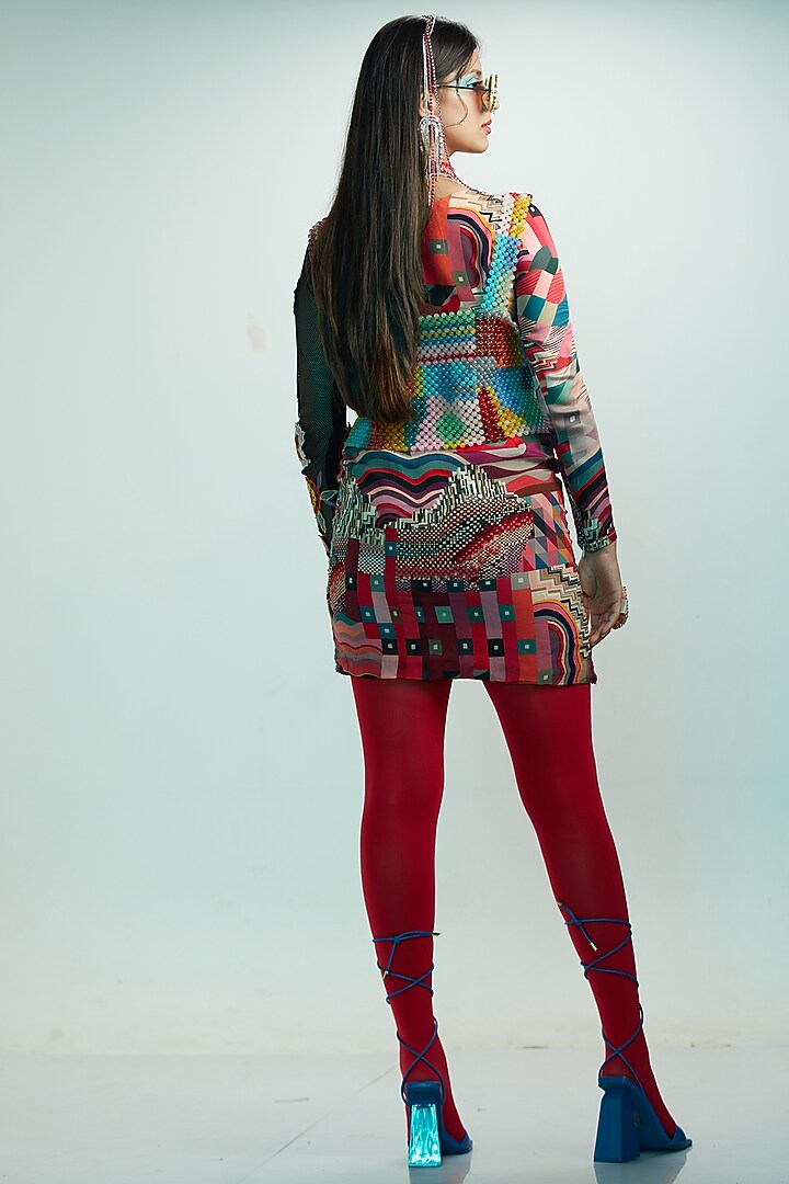 Multi-Colored Modal Satin Half & Half Cocktail Dress by Esha L Amin at Pernia's Pop Up Shop