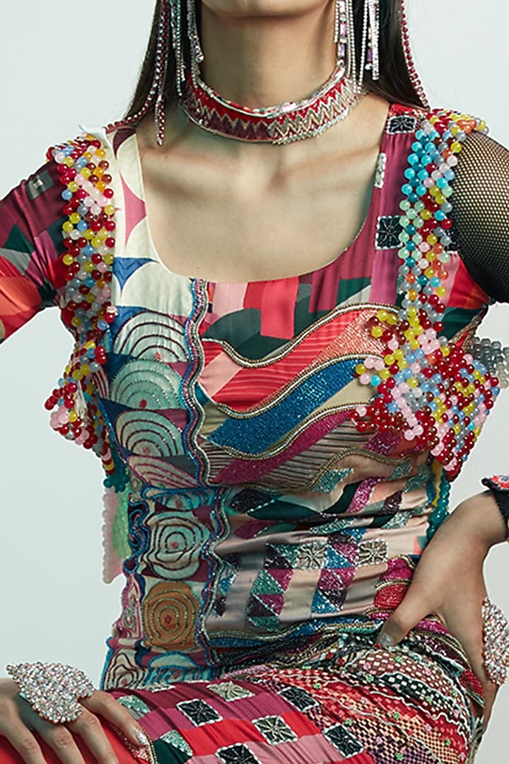 Multi-Colored Modal Satin Half & Half Cocktail Dress by Esha L Amin at Pernia's Pop Up Shop