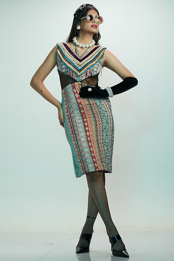 Multi-Colored Modal Satin Cocktail Dress by Esha L Amin at Pernia's Pop Up Shop