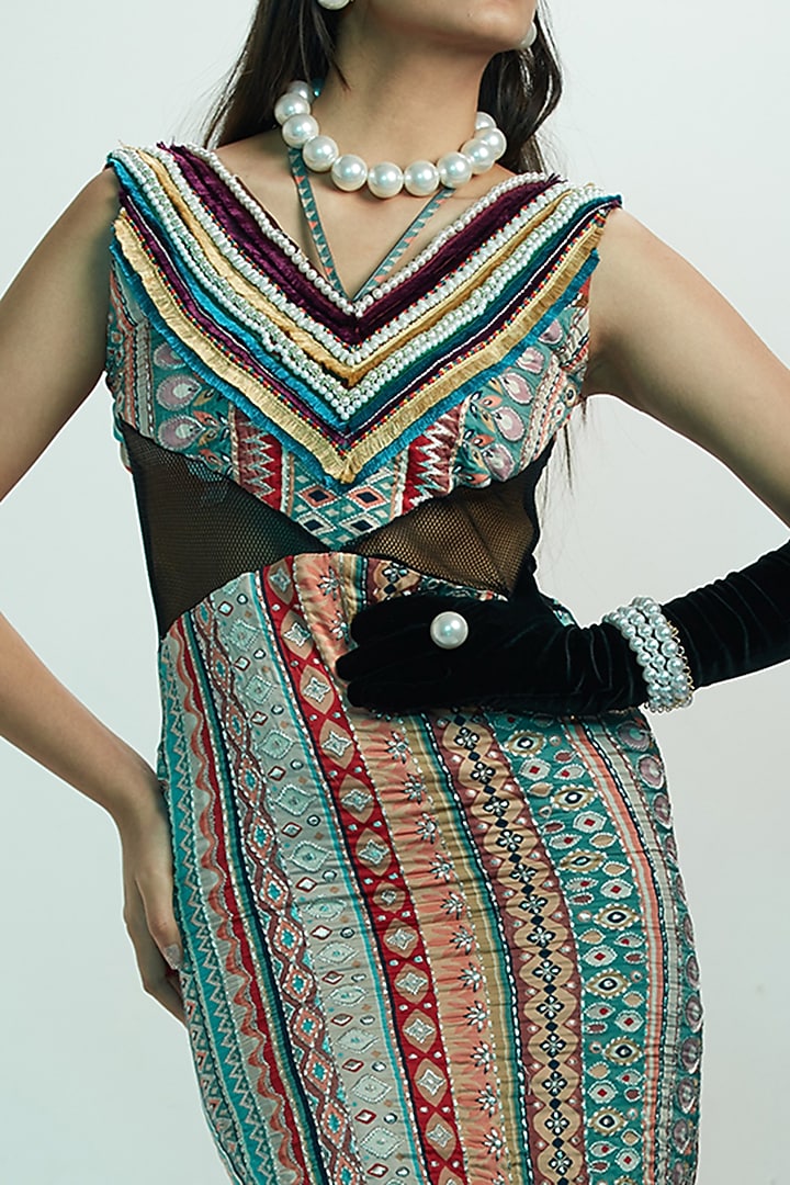 Multi-Colored Modal Satin Cocktail Dress by Esha L Amin at Pernia's Pop Up Shop