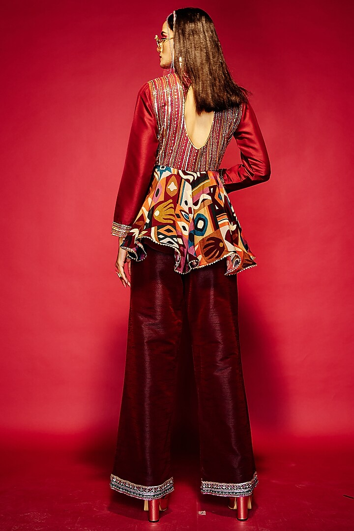 Maroon Viscose Wedding Anarkali by Esha L Amin at Pernia's Pop Up Shop