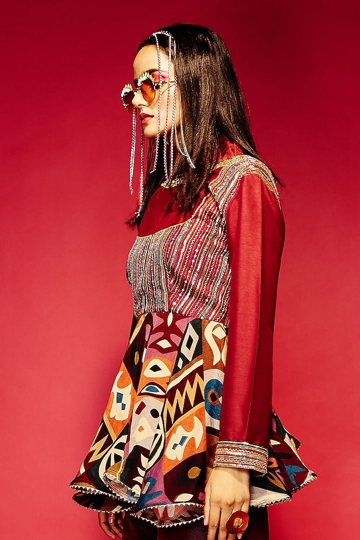 Maroon Viscose Wedding Anarkali by Esha L Amin at Pernia's Pop Up Shop