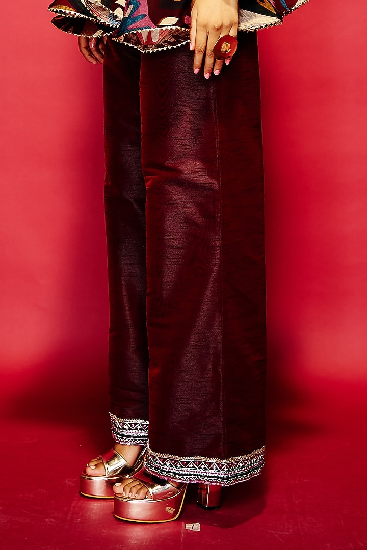 Maroon Viscose Wedding Anarkali by Esha L Amin at Pernia's Pop Up Shop
