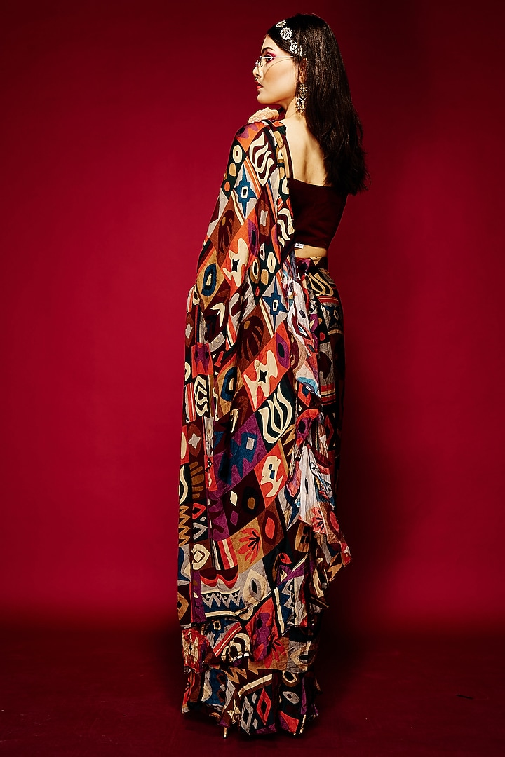 Maroon Modal Satin Party Wear Saree by Esha L Amin at Pernia's Pop Up Shop