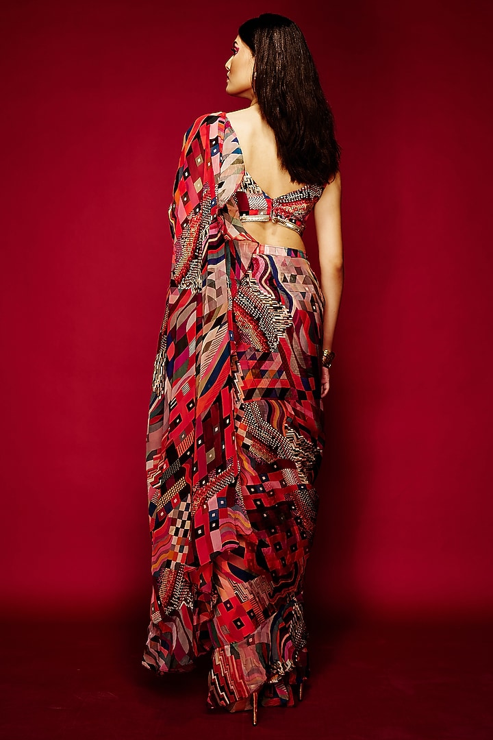 Multi-Colored Organza Pre-Stitched Party Wear Saree by Esha L Amin at Pernia's Pop Up Shop