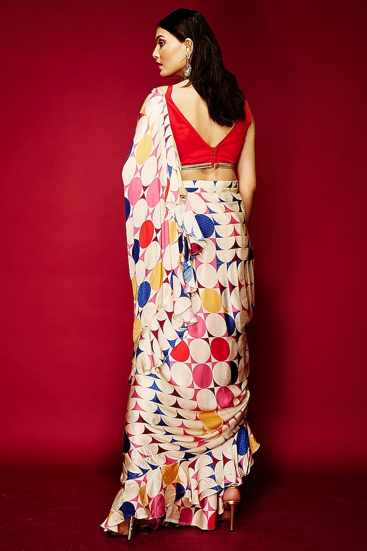 White Modal Satin Party Wear Saree by Esha L Amin at Pernia's Pop Up Shop