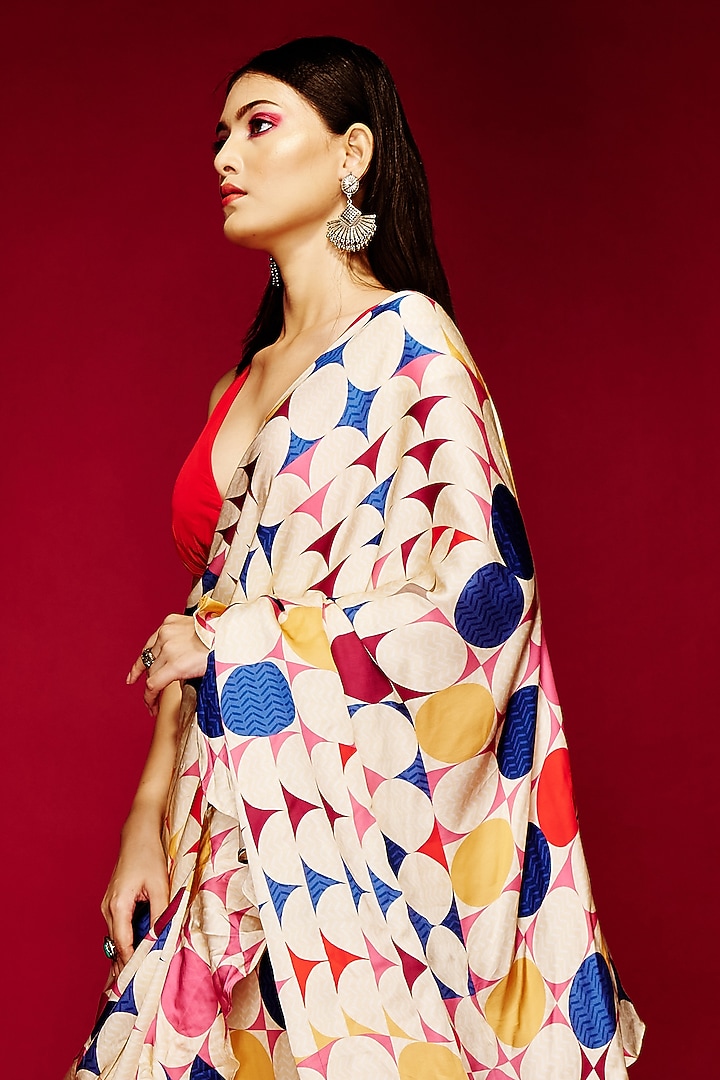 White Modal Satin Party Wear Saree by Esha L Amin at Pernia's Pop Up Shop