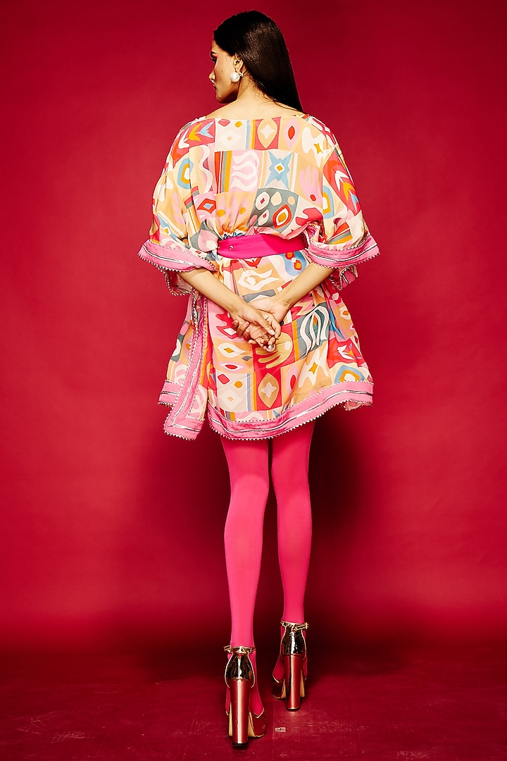 Pink Modal Satin Short Kaftan by Esha L Amin at Pernia's Pop Up Shop