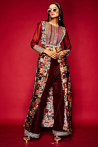 Maroon Modal Satin Tunic by Esha L Amin