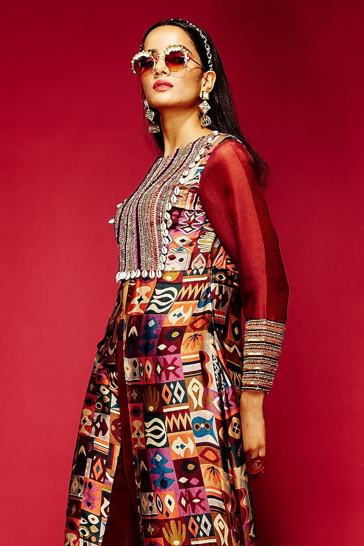 Maroon Modal Satin Tunic by Esha L Amin at Pernia's Pop Up Shop