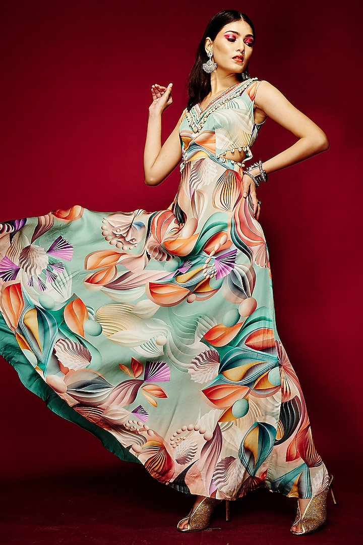 Multi-Colored Viscose Dress by Eshaa Amiin