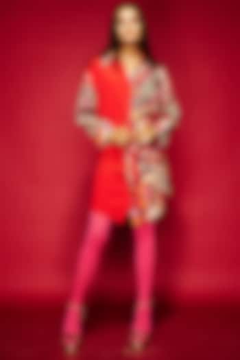 Red Modal Satin Half & Half Dress by Eshaa Amiin