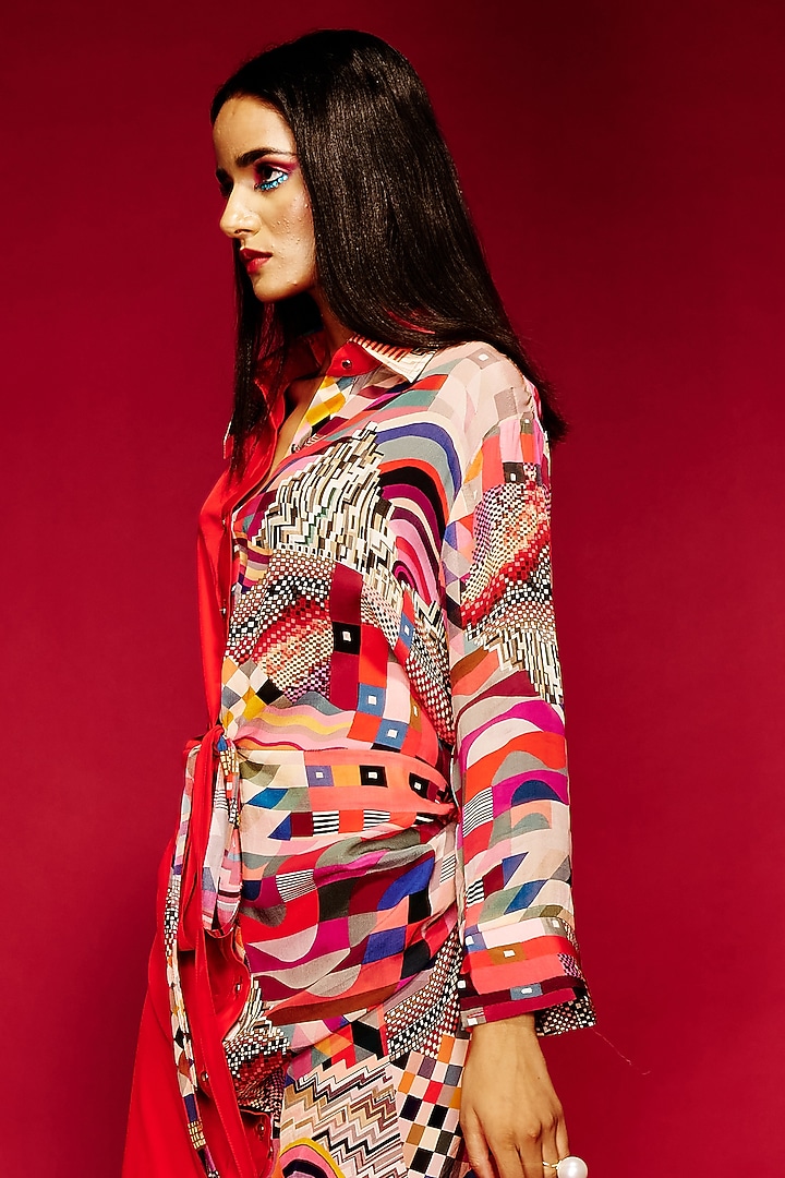 Red Modal Satin Half & Half Vacation Dress by Esha L Amin at Pernia's Pop Up Shop