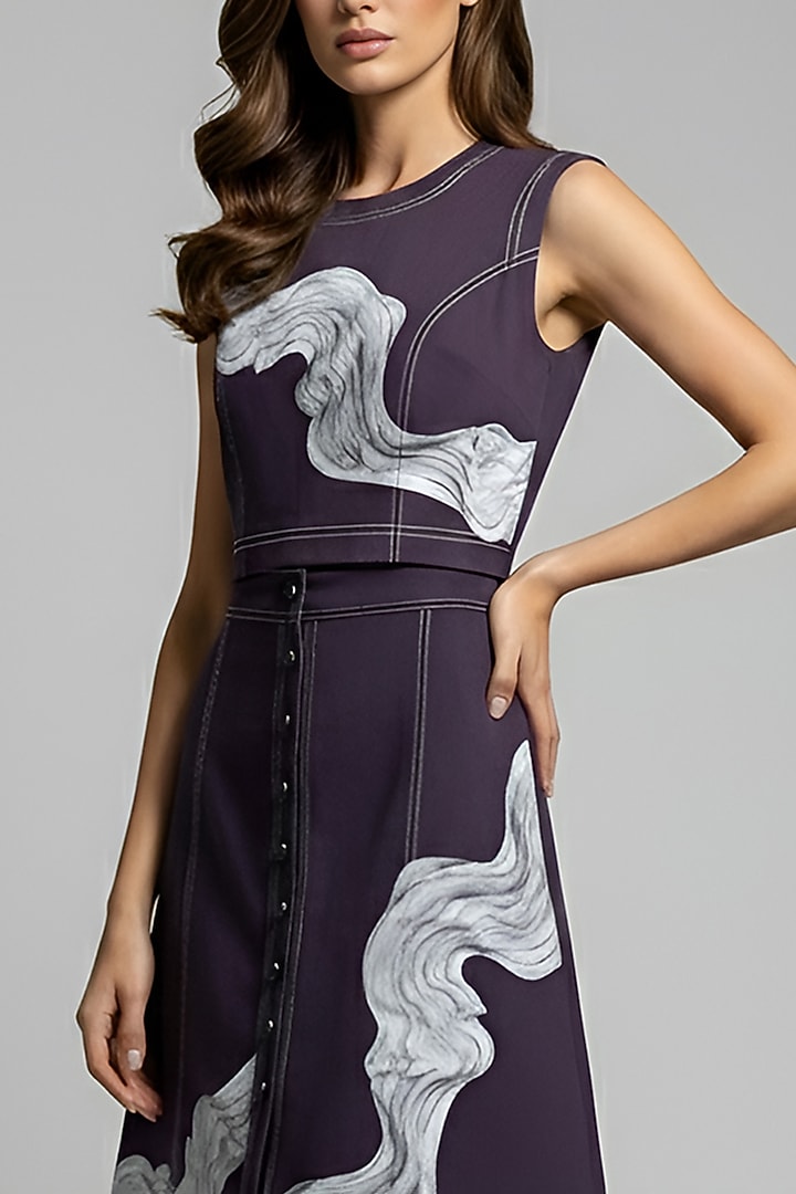 Wine Stretch Denim A-Line Midi Skirt Set by Eshaani Jayaswal at Pernia's Pop Up Shop