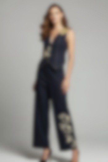 Black Cotton Printed & Embroidered Co-Ord Set by Eshaani Jayaswal at Pernia's Pop Up Shop