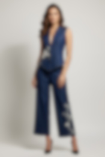 Dark Navy Cotton Printed & Embroidered Co-Ord Set by Eshaani Jayaswal at Pernia's Pop Up Shop