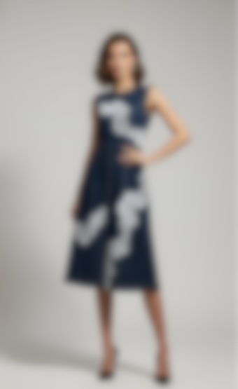 Turquoise Stretch Denim A-Line Midi Cocktail Dress by Eshaani Jayaswal at Pernia's Pop Up Shop