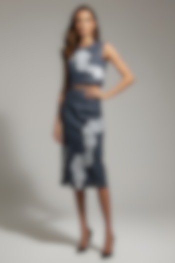 Grey Stretch Denim Pencil Midi Skirt Set by Eshaani Jayaswal at Pernia's Pop Up Shop