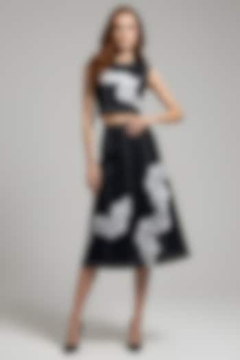 Black Stretch Denim A-Line Midi Skirt Set by Eshaani Jayaswal at Pernia's Pop Up Shop