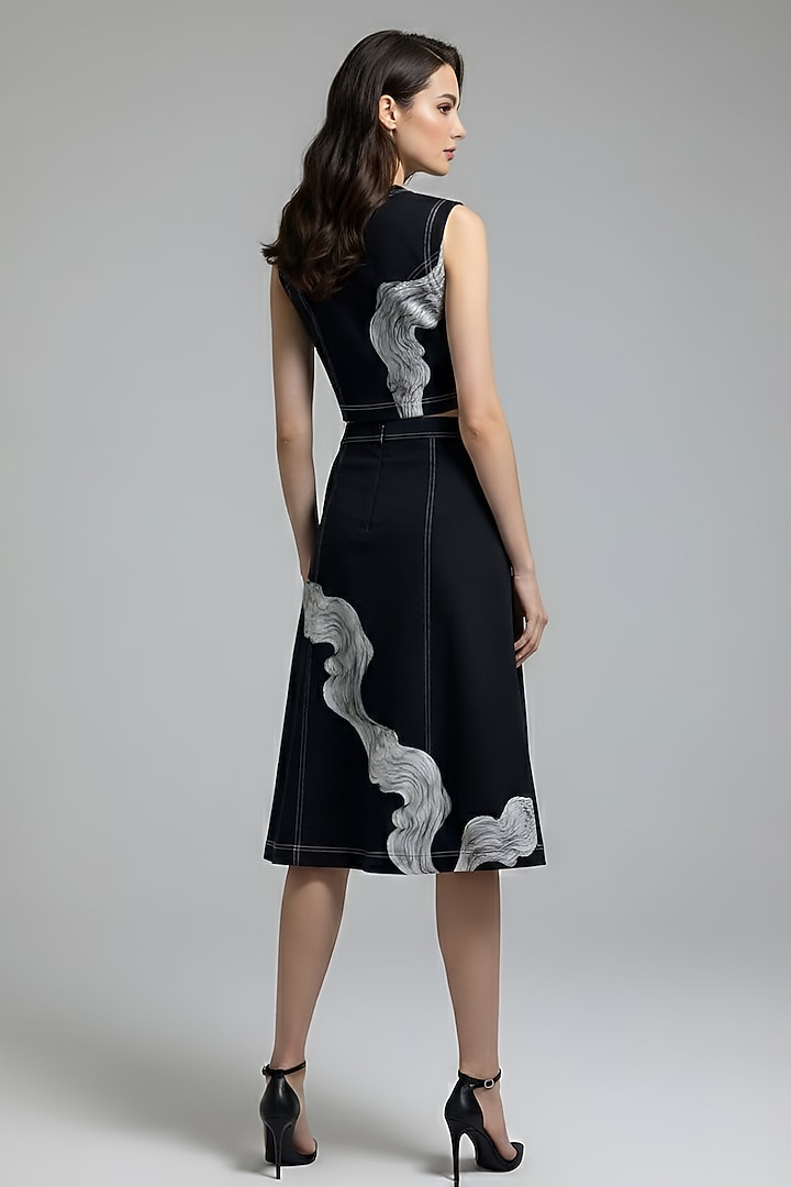 Black Stretch Denim A-Line Midi Skirt Set by Eshaani Jayaswal at Pernia's Pop Up Shop
