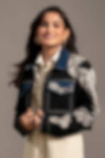 Black Stretch Denim Jacket by Eshaani Jayaswal at Pernia's Pop Up Shop