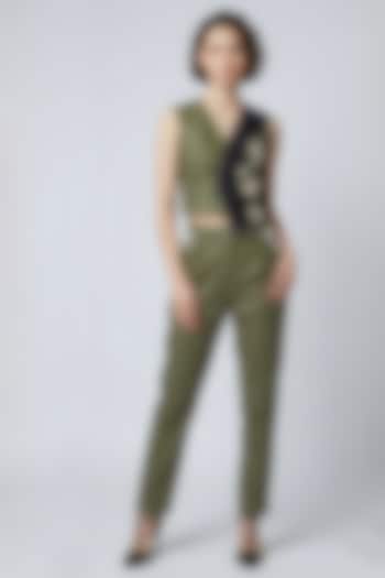 Olive-Black Stretch Denim Co-Ord Set by Eshaani Jayaswal at Pernia's Pop Up Shop