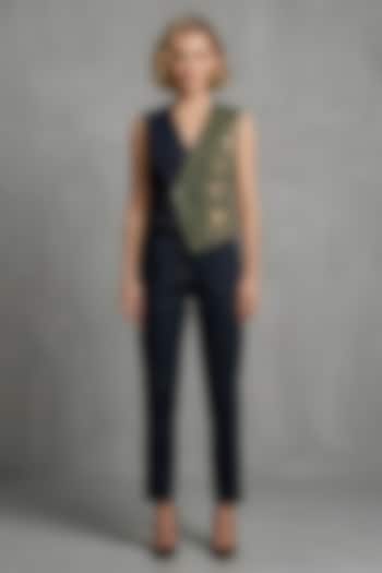 Black-Olive Stretch Denim Co-Ord Set by Eshaani Jayaswal at Pernia's Pop Up Shop