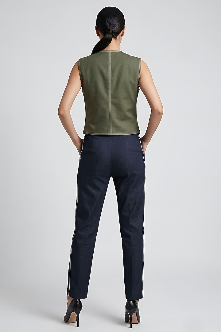 Black-Olive Stretch Denim Co-Ord Set by Eshaani Jayaswal at Pernia's Pop Up Shop