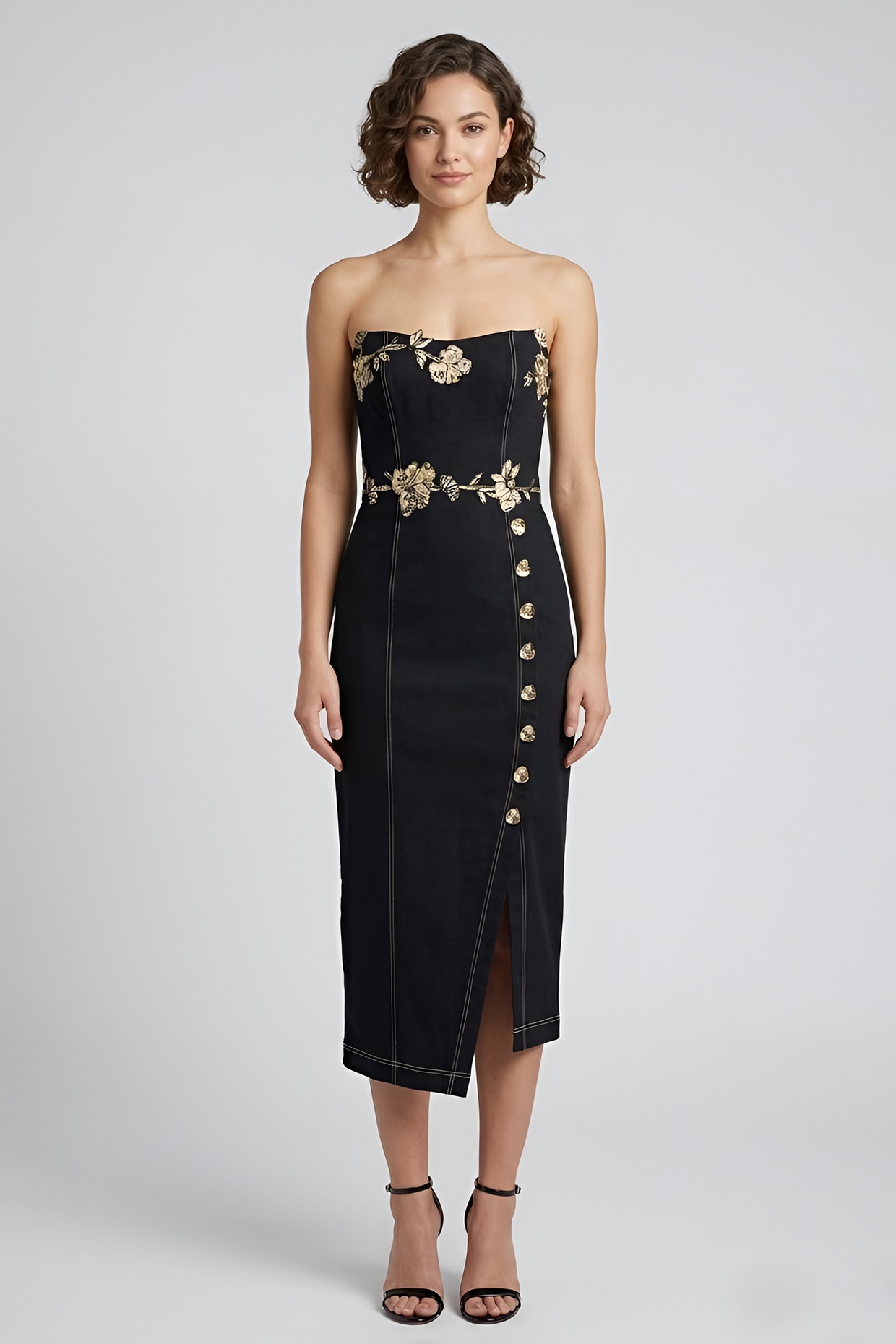 Eshaani Jayaswal Black Stretch Denim Tube Midi Dress