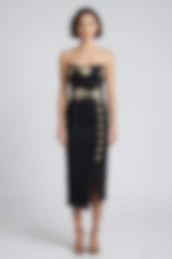 Black Stretch Denim Tube Midi Cocktail Dress by Eshaani Jayaswal at Pernia's Pop Up Shop