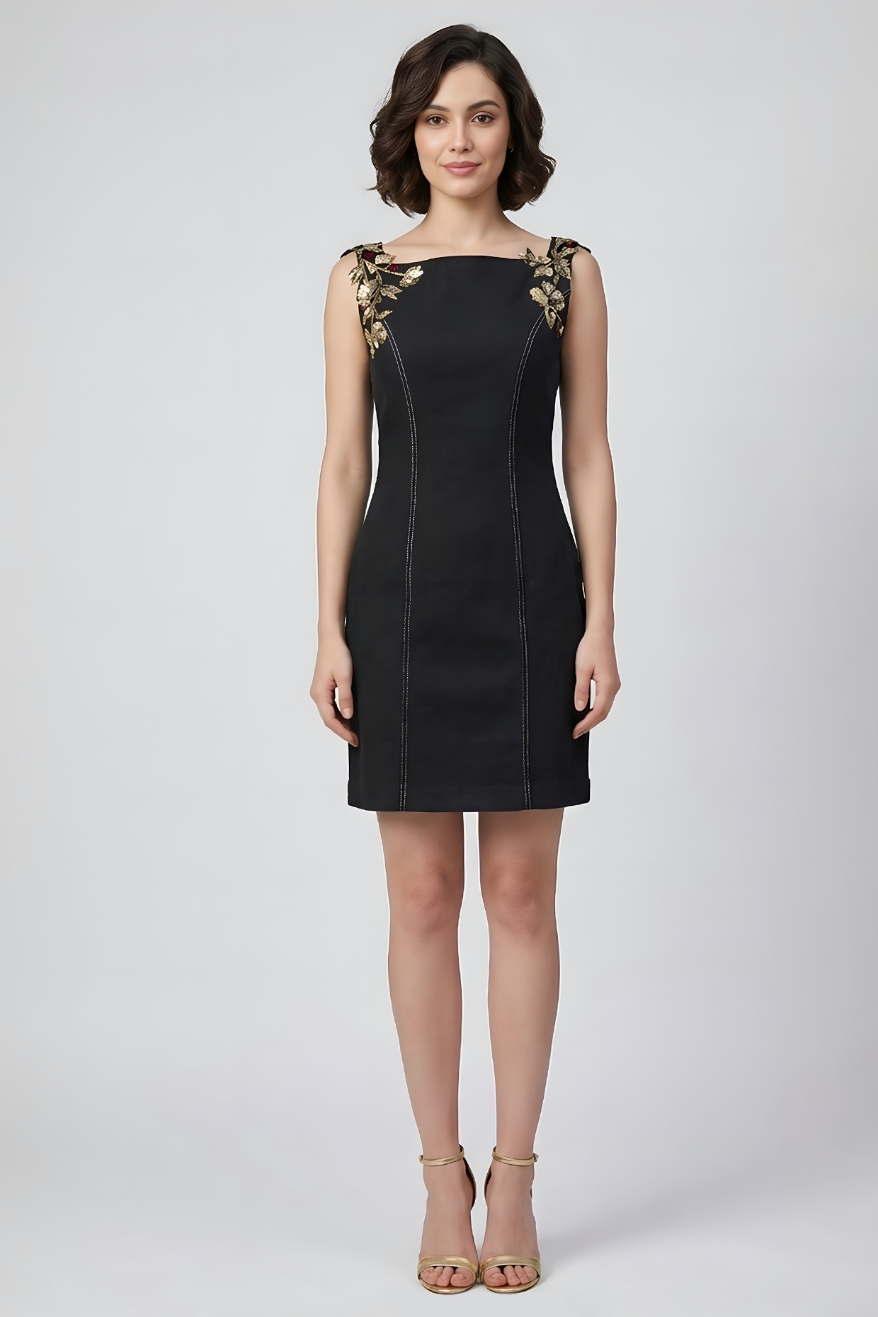 Eshaani Jayaswal Black Stretch Denim Printed Mini Dress