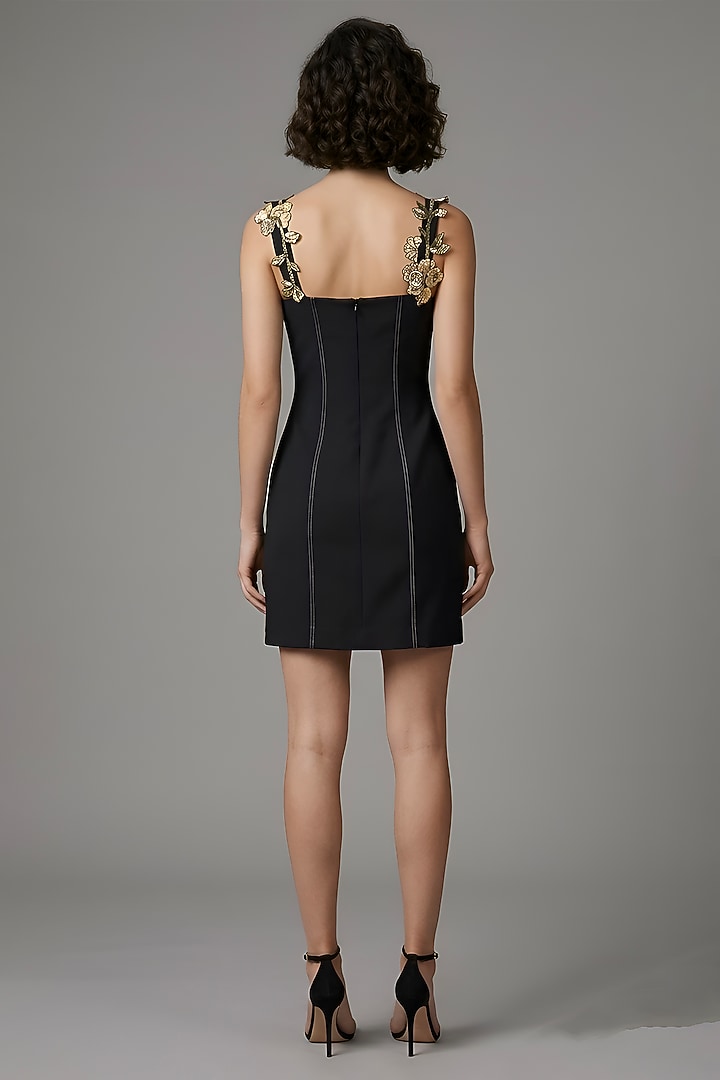 Black Stretch Denim Printed Mini Cocktail Dress by Eshaani Jayaswal at Pernia's Pop Up Shop