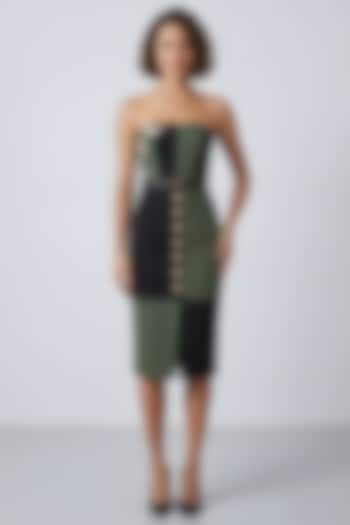 Black & Olive Green Stretch Denim Tube Cocktail Dress by Eshaani Jayaswal at Pernia's Pop Up Shop