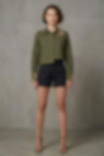 Olive-Black Stretch Denim Co-Ord Set by Eshaani Jayaswal at Pernia's Pop Up Shop