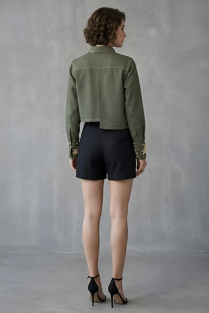 Olive-Black Stretch Denim Co-Ord Set by Eshaani Jayaswal at Pernia's Pop Up Shop