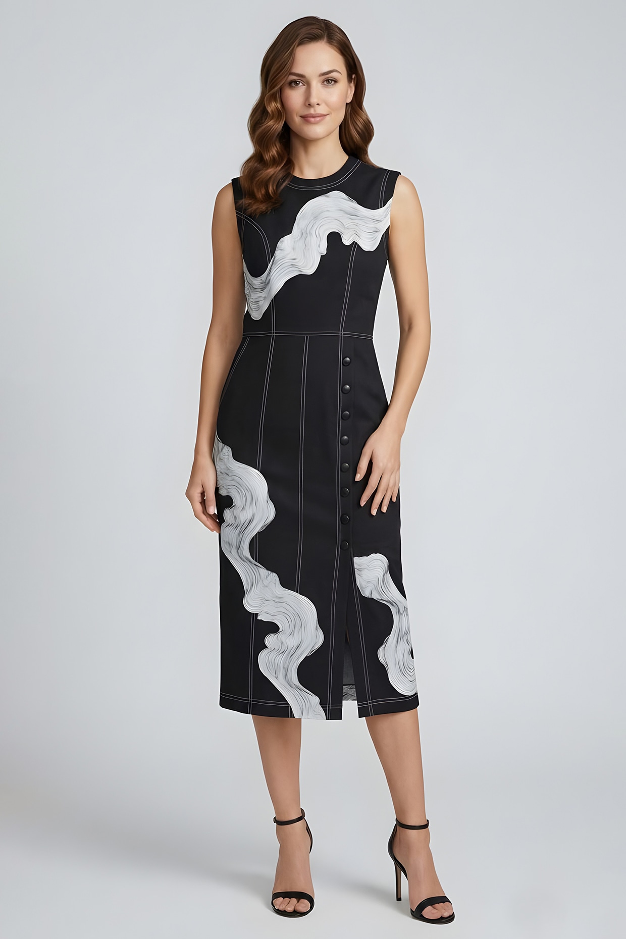 Eshaani Jayaswal Black Stretch Denim Midi Pencil Dress