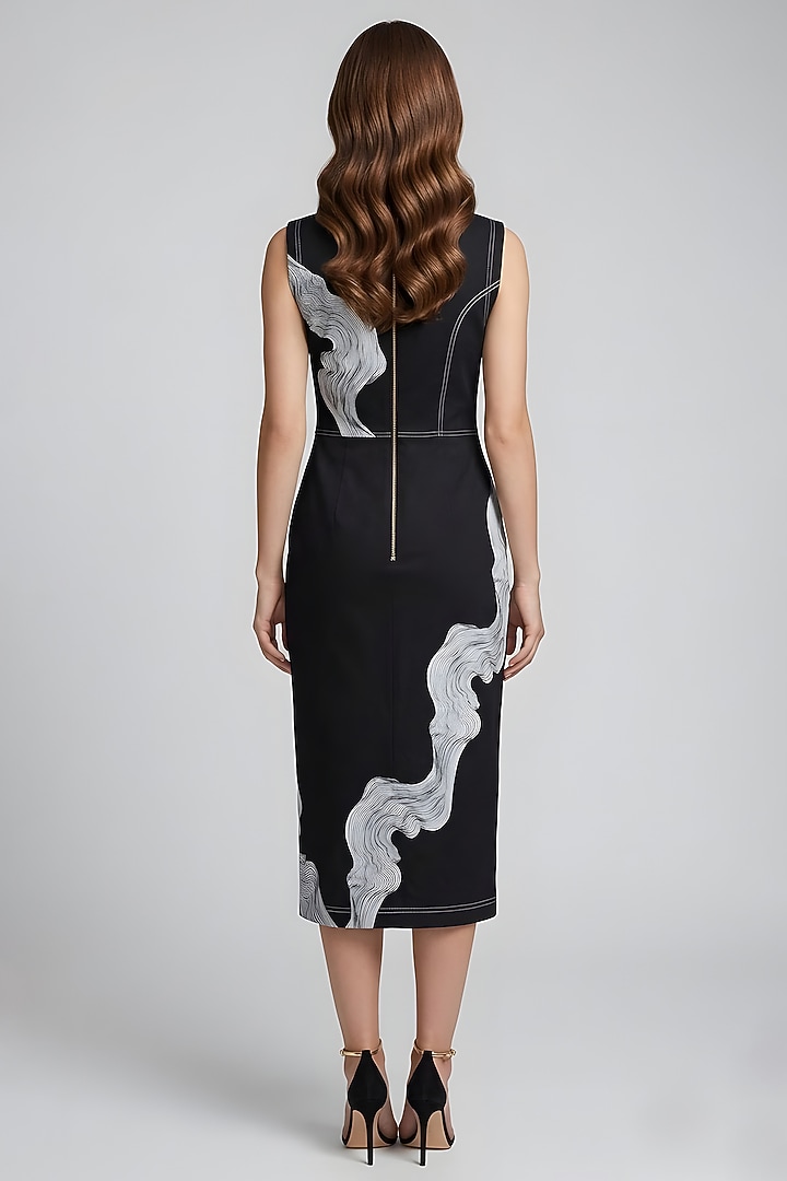 Black Stretch Denim Midi Pencil Cocktail Dress by Eshaani Jayaswal at Pernia's Pop Up Shop