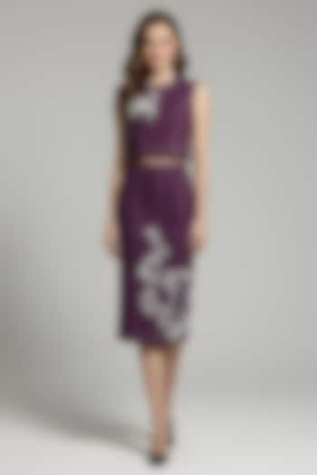 Wine Stretch Denim Midi Pencil Skirt Set by Eshaani Jayaswal at Pernia's Pop Up Shop
