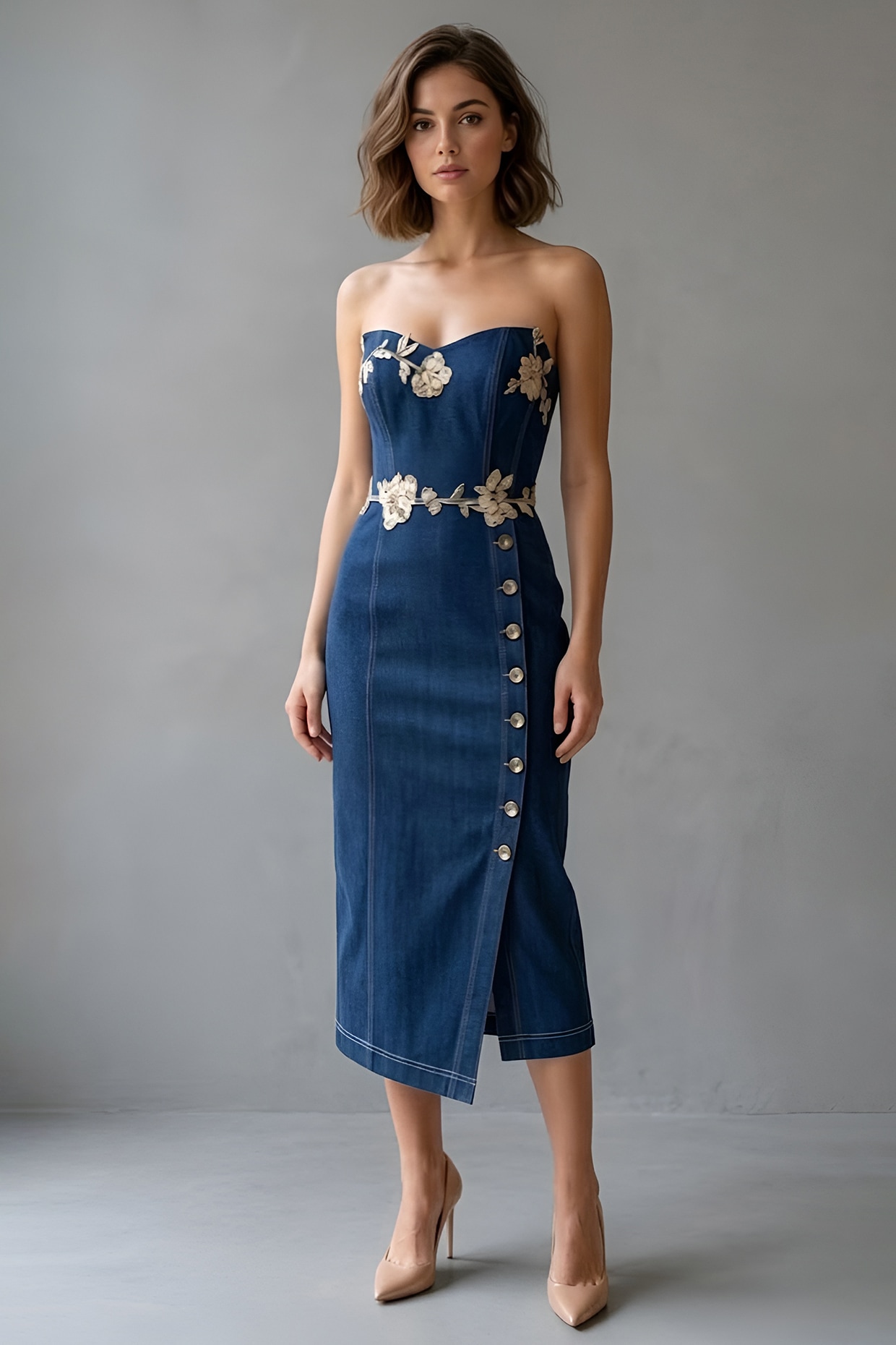 Eshaani Jayaswal Dark Blue Stretch Denim Asymmetrical Tube Dress