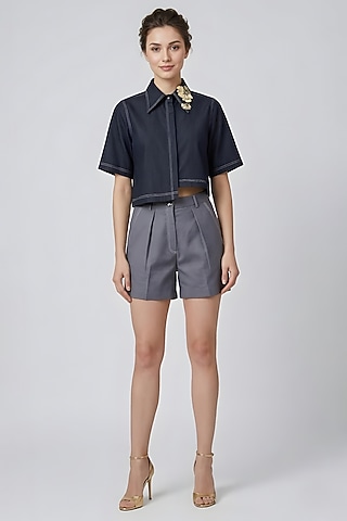 Black & Grey Cotton Co-Ord Set by Eshaani Jayaswal