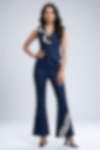 Blue Stretch Denim Co-Ord Set by Eshaani Jayaswal at Pernia's Pop Up Shop