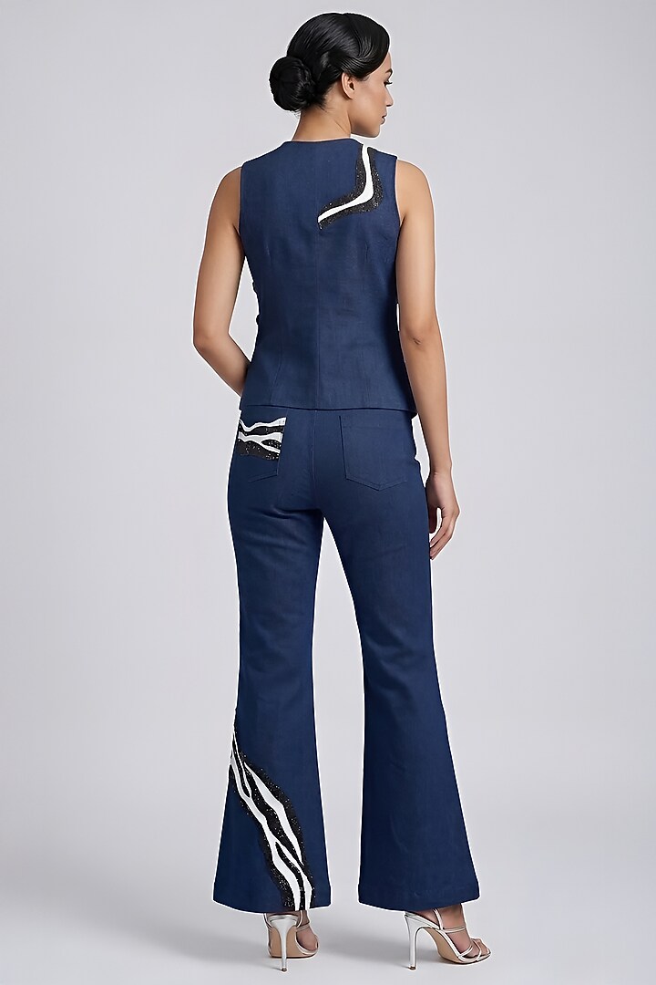 Blue Stretch Denim Co-Ord Set by Eshaani Jayaswal at Pernia's Pop Up Shop